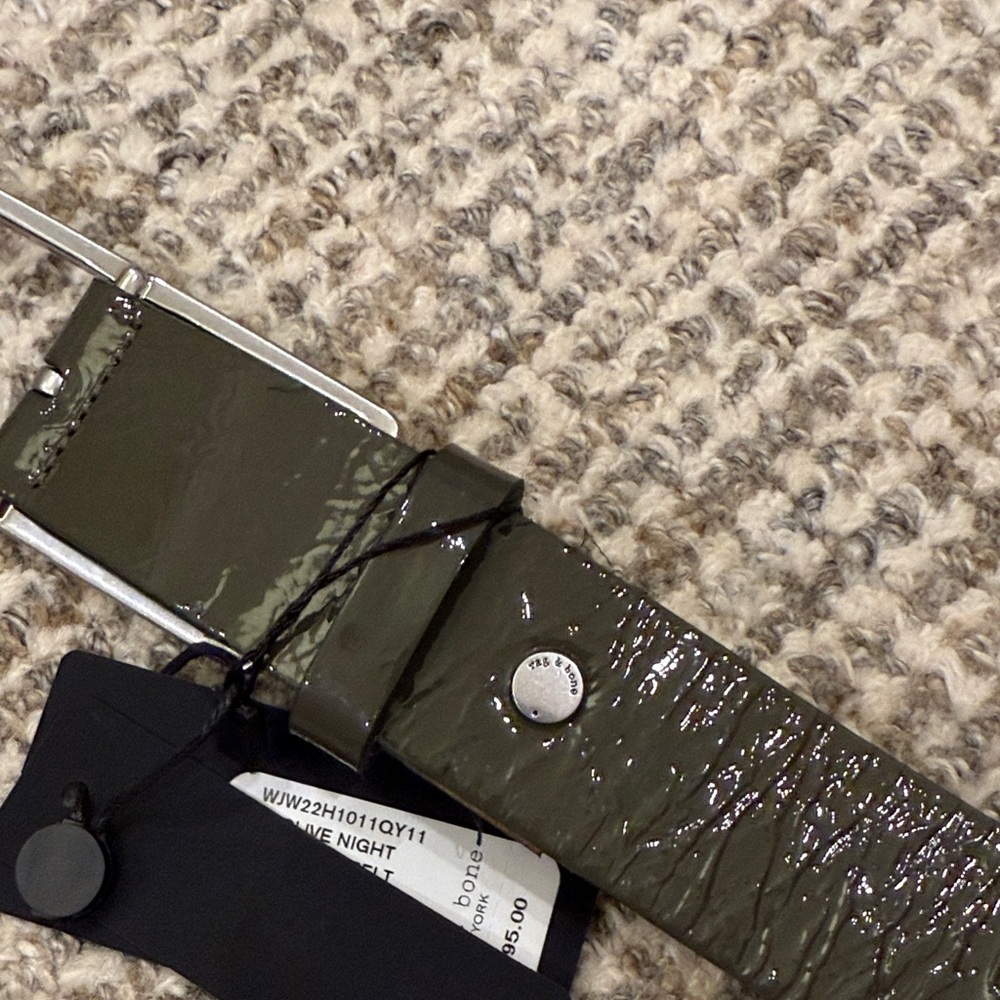 rag & bone Glossy Olive Patent Leather Belt with Silver Buckle - Picture 3 of 8